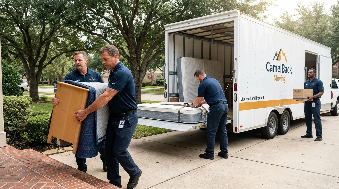 Crew loading residential truck for cross-state move from Melbourne, AR
